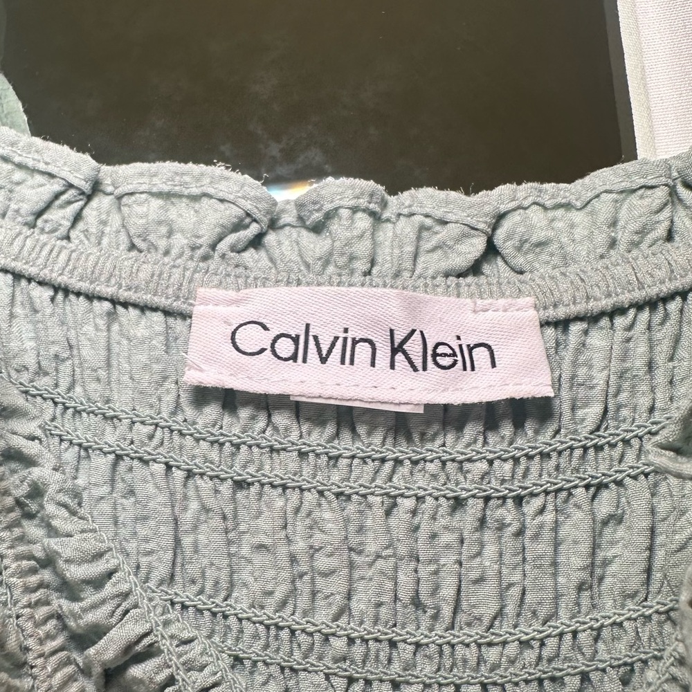 Calvin Klein Midi Dress - Light Green Medium Smocked with a Slit - Picture 3 of 6